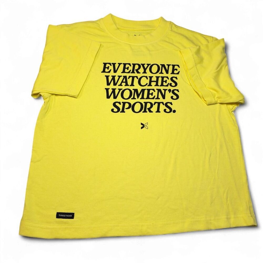 TOGETHXR Everyone Watches Women's Sports Yellow Graphic T-Shirt NWOT Size Small